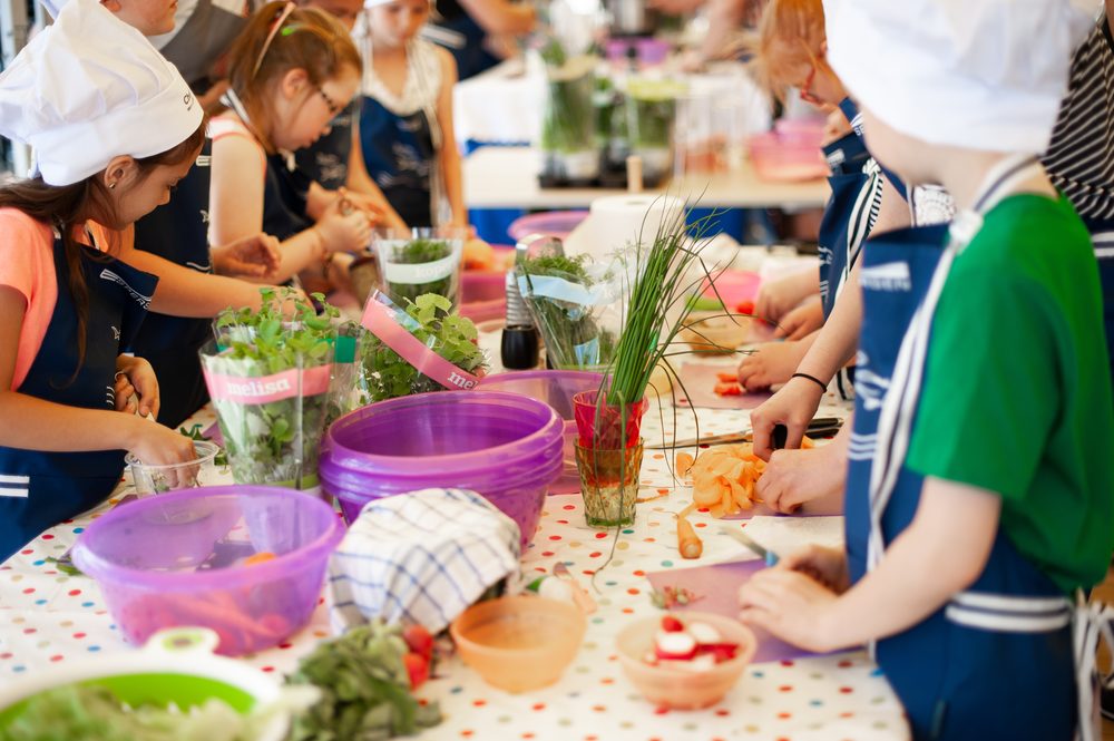 Students in a hands-on cooking class